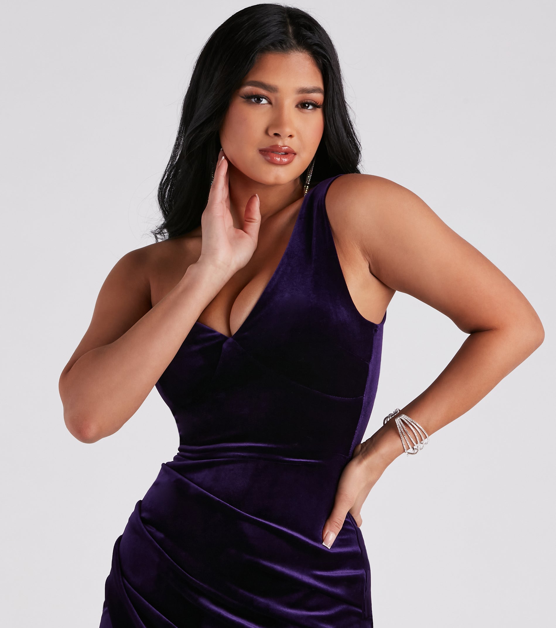 Velvet One-Shoulder Wrap Dress