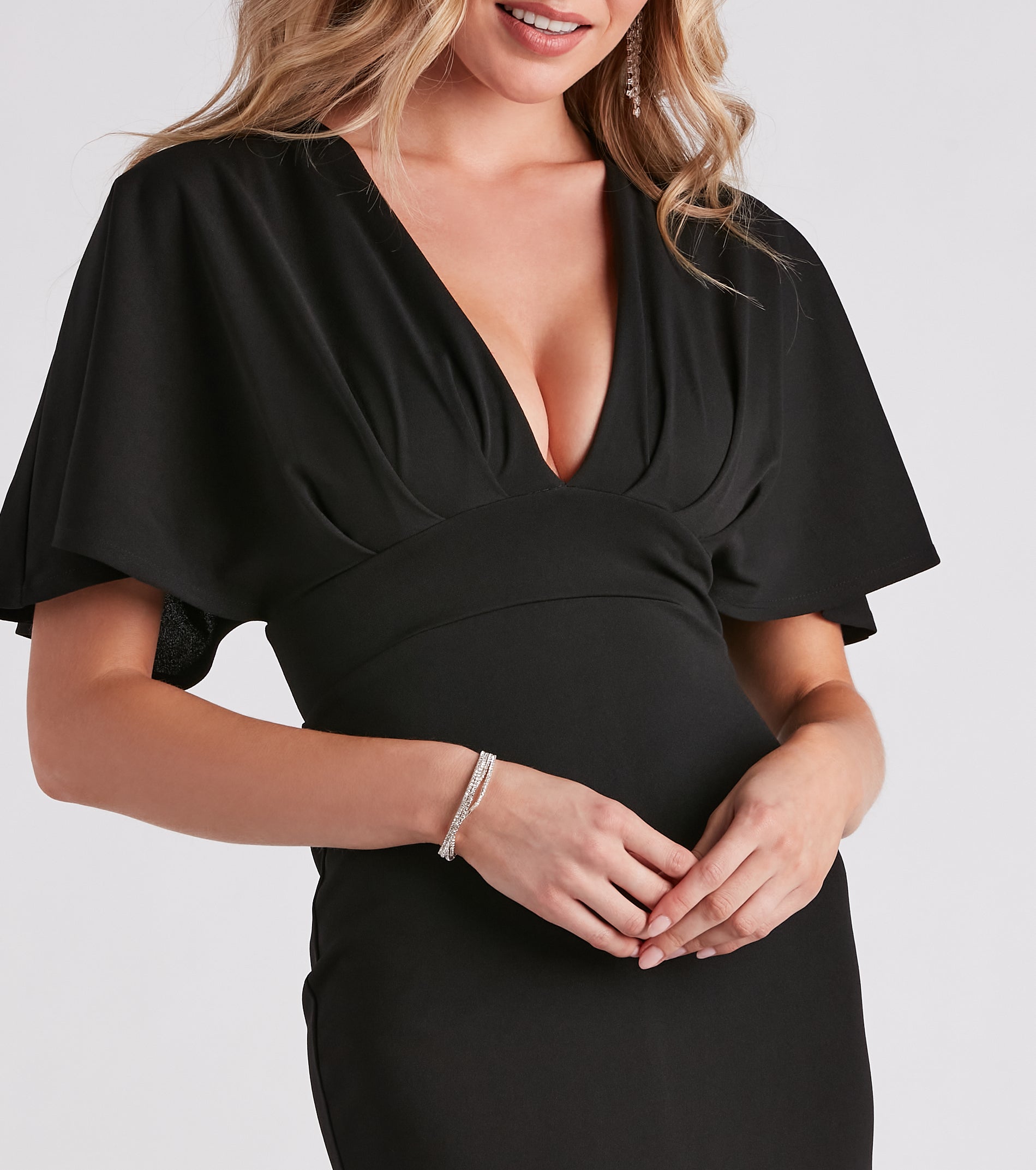 Crepe V-Neck Midi Dress