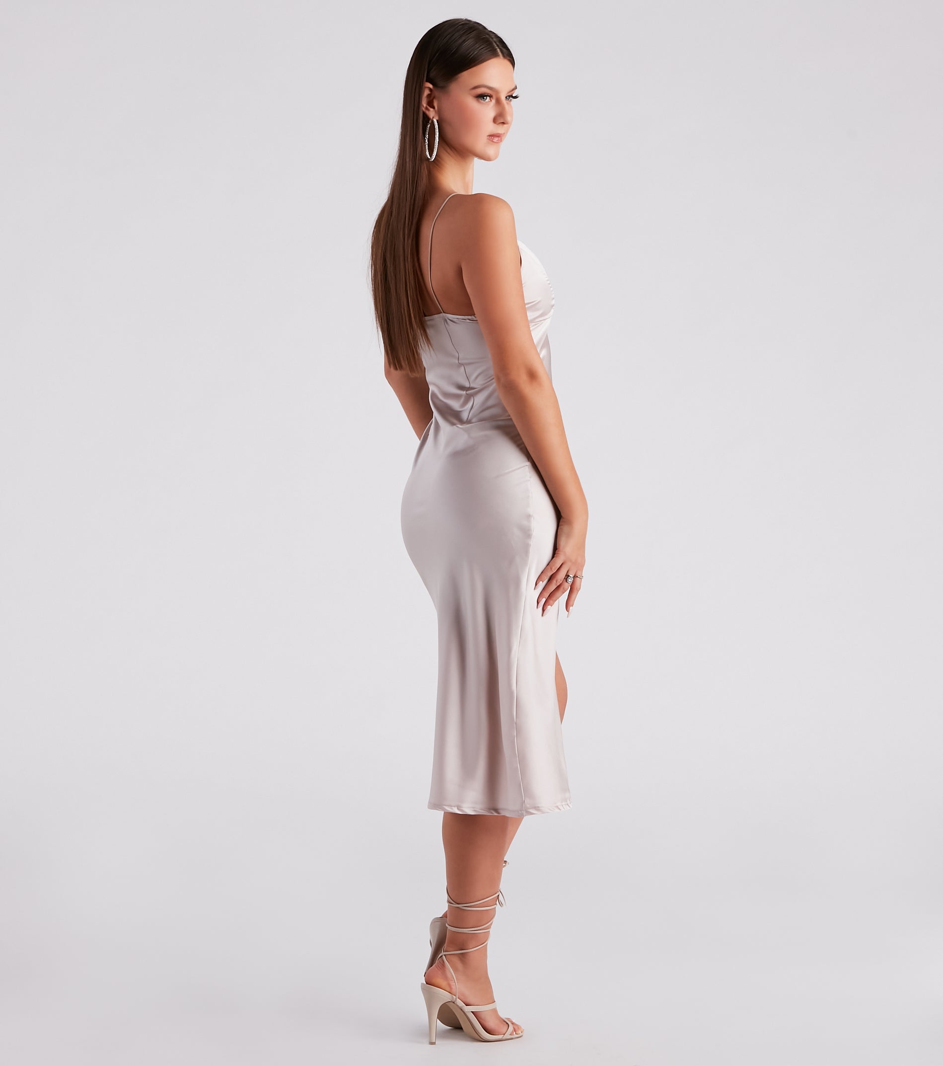 In Satin Slip Midi Dress