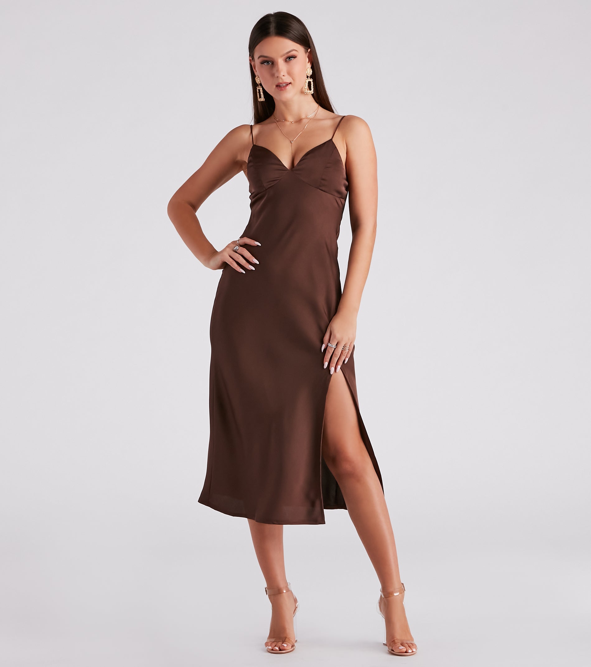 In Satin Slip Midi Dress
